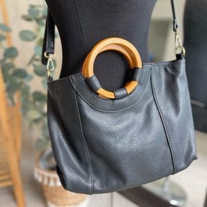 Anthropologie 'Amalia' Black Vegan Leather Wooden Handle
